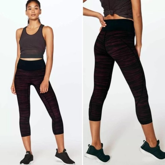 LULULEMON Run The Day Crop Low Tide Blush Berry Black {I7} - Picture 1 of 7
